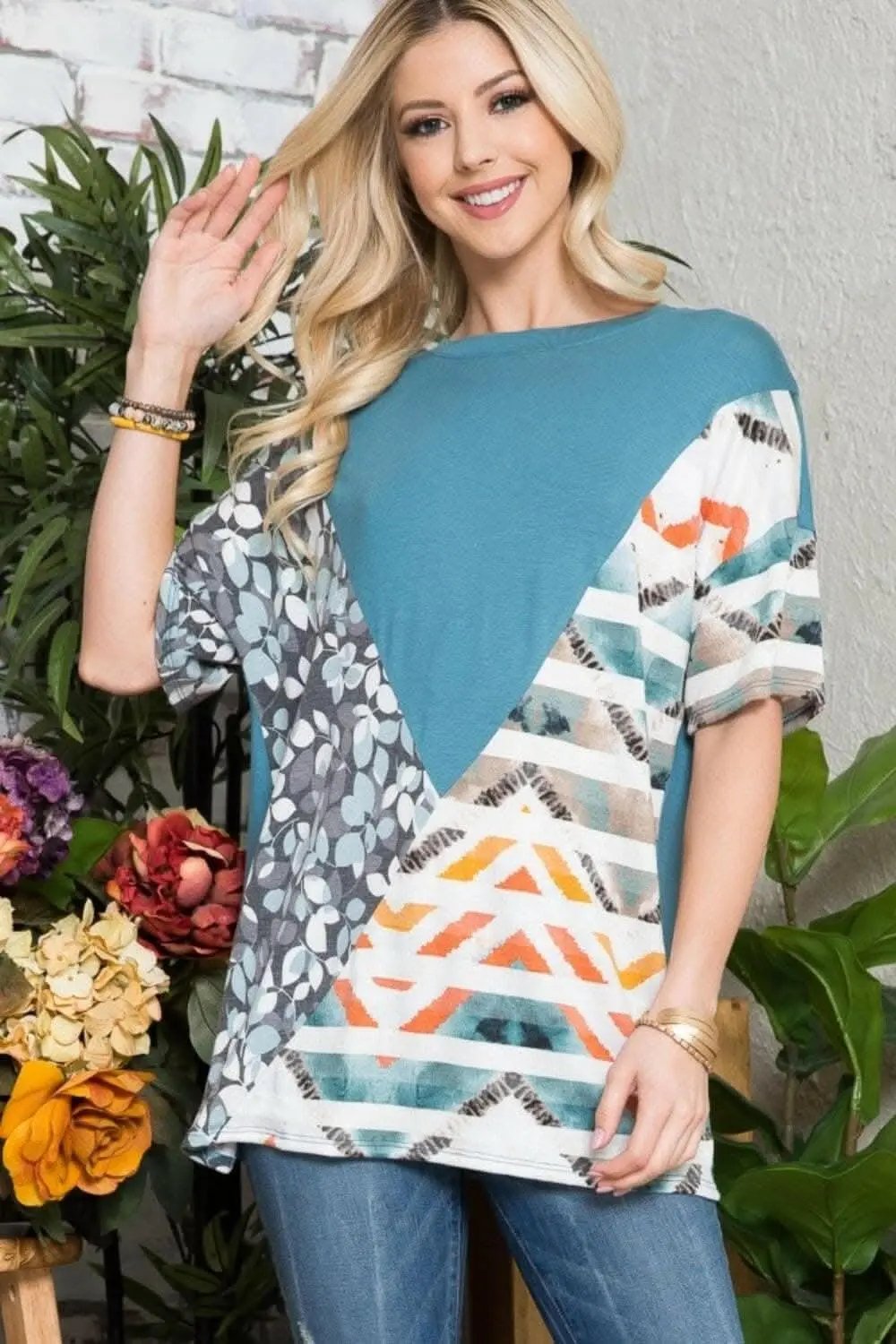 Celeste peach color block tee - Love Salve